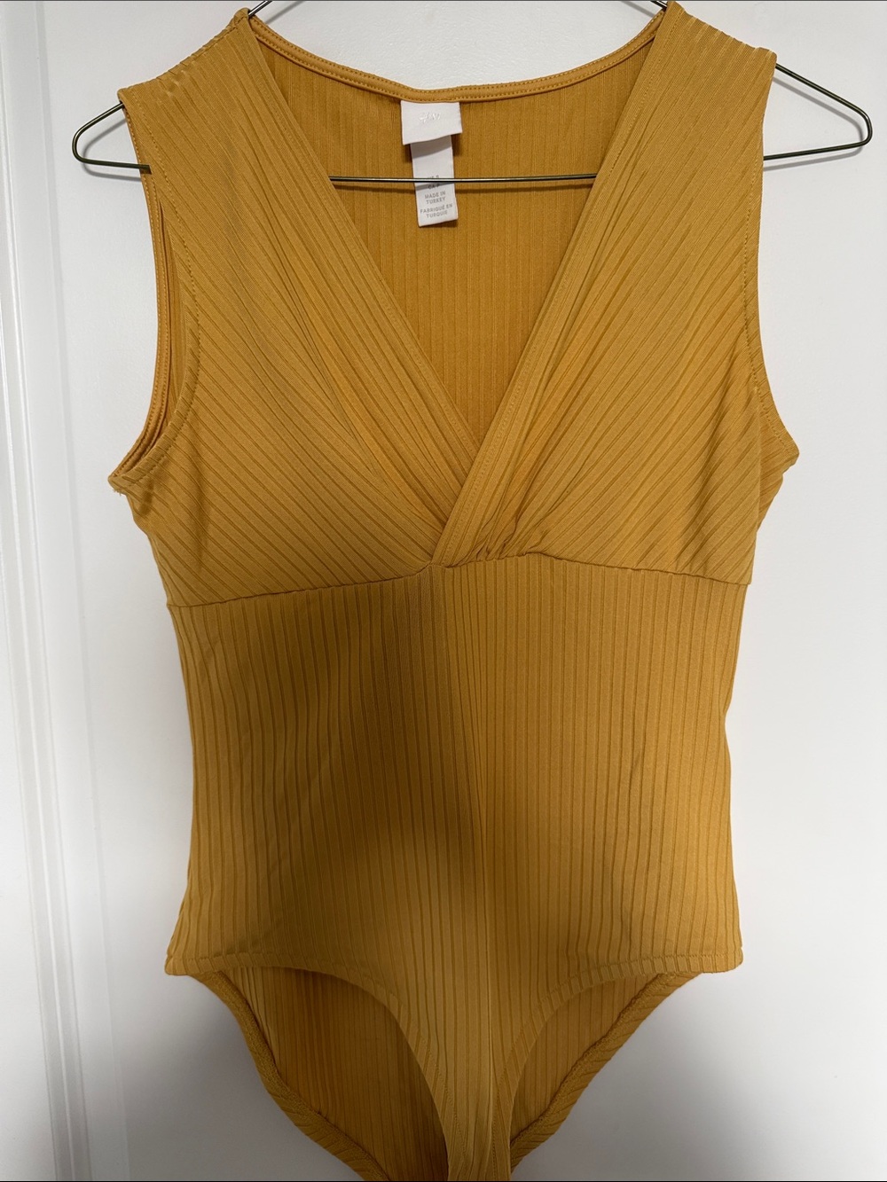 H&M Mustard Ribbed V-Neck One-Piece Bodysuit